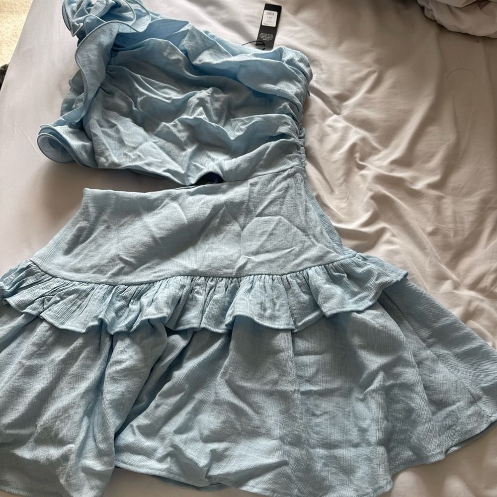 Blue Ruffle Cutout Dress